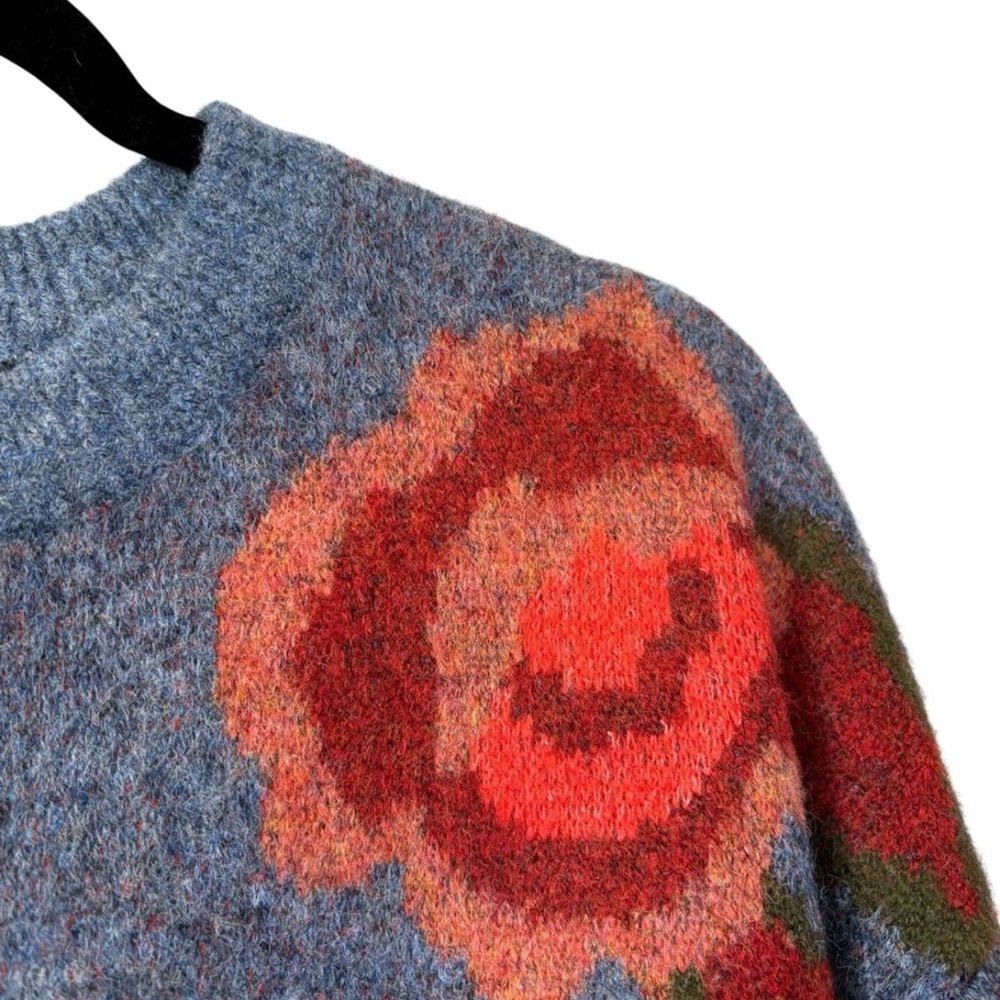 Natural Life Rosie Jaquard Sweater Blue Floral M Medium Boxy Fit Wool Blend - Picture 3 of 6